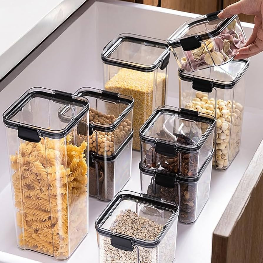 Airtight Food Storage Containers 60oz,Stackable Clear Plastic Canisters with Lids for Kitchen Pan... | Amazon (US)