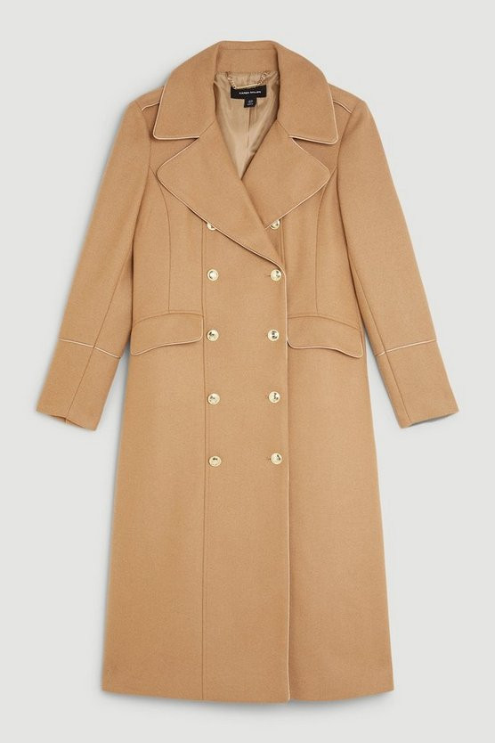 Italian Manteco Wool Double Breasted Midi Coat | Karen Millen UK + IE + DE + NL