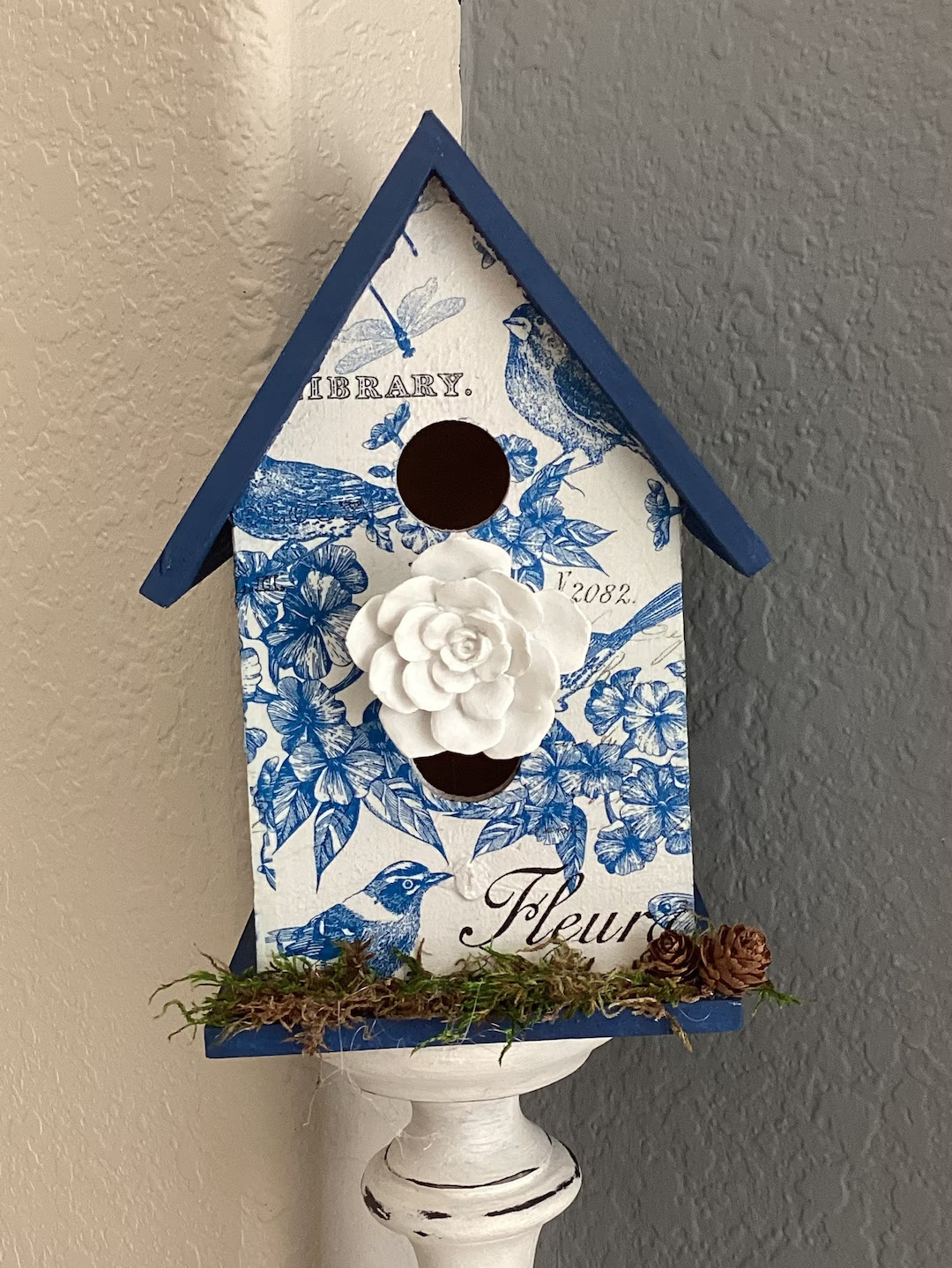 LARGER 8.5 birdhouse, blue and white for spring decorating/table arrangement or shelf sitter | Etsy (US)