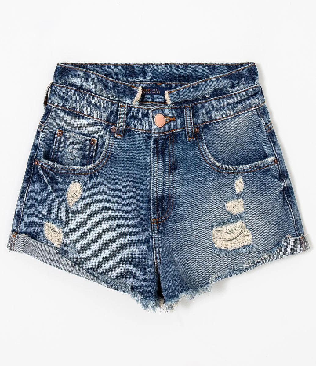Short Cintura Alta Jeans com Puídos e Desfiado Azul - Lojas Renner | Lojas Renner BR