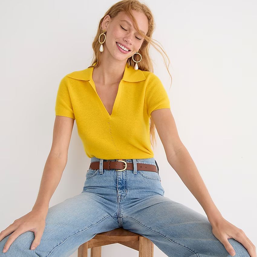 Featherweight cashmere collared short-sleeve sweater | J.Crew US