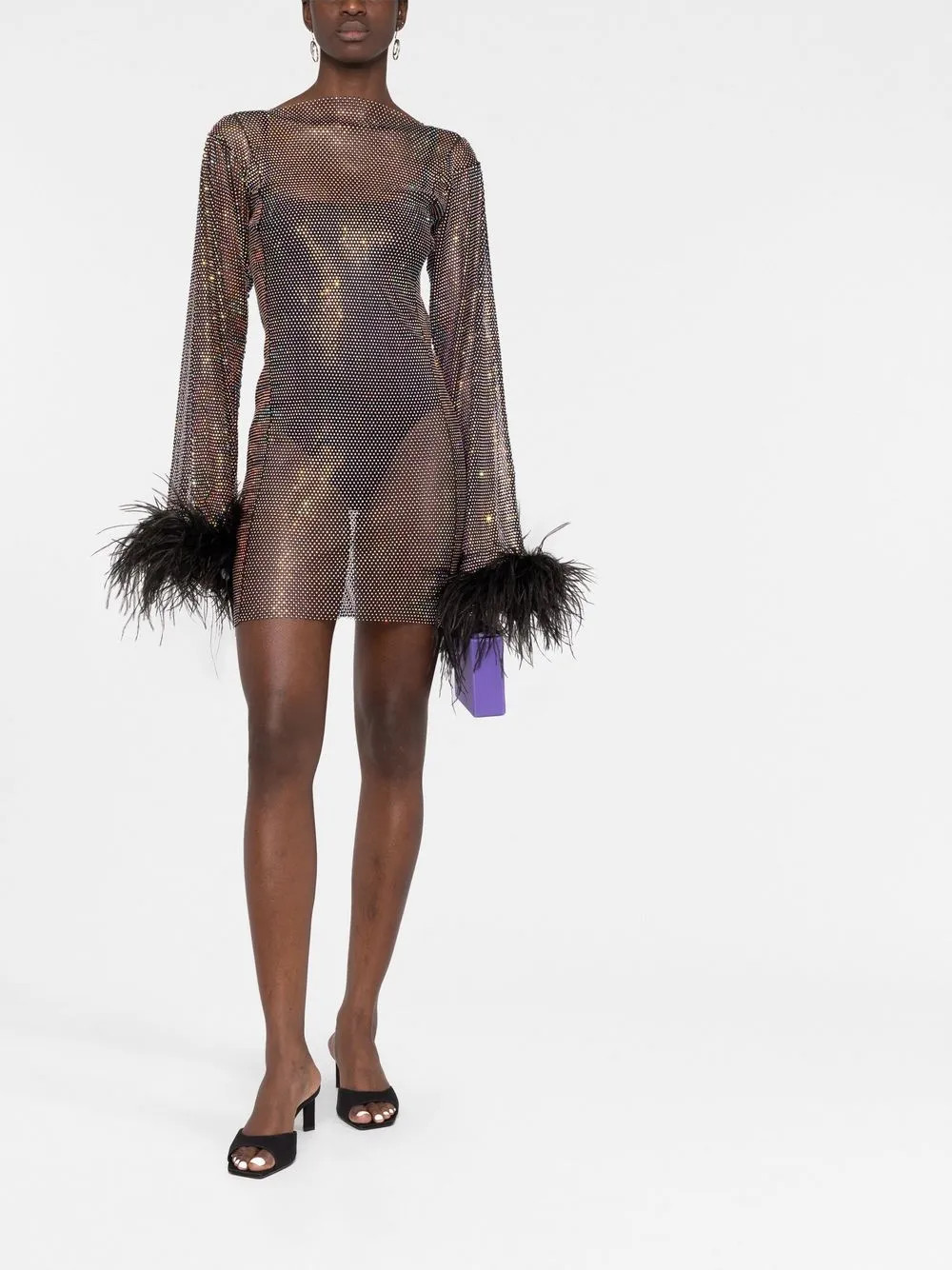 Santa Brands crystal-embellished feather-trim Minidress - Farfetch | Farfetch Global