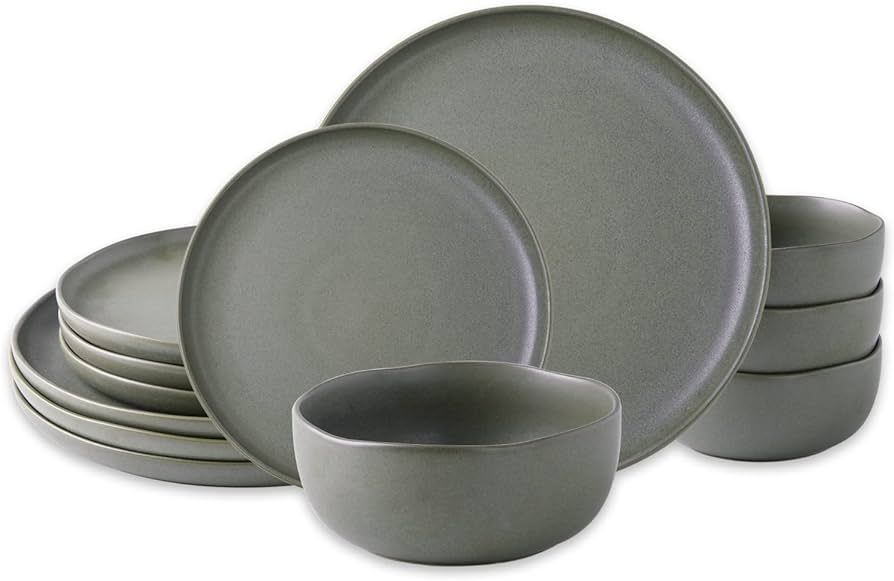AmorArc Stoneware Dinnerware Sets,Wavy Rim Ceramic Plates and Bowls Sets,Highly Chip and Crack Re... | Amazon (US)