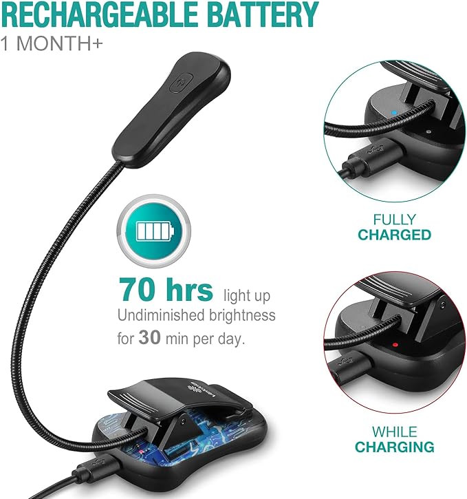 Vekkia/LuminoLite Rechargeable Book Light, Reading Lights for Books in Bed, 3 Colortemperature ×... | Amazon (US)
