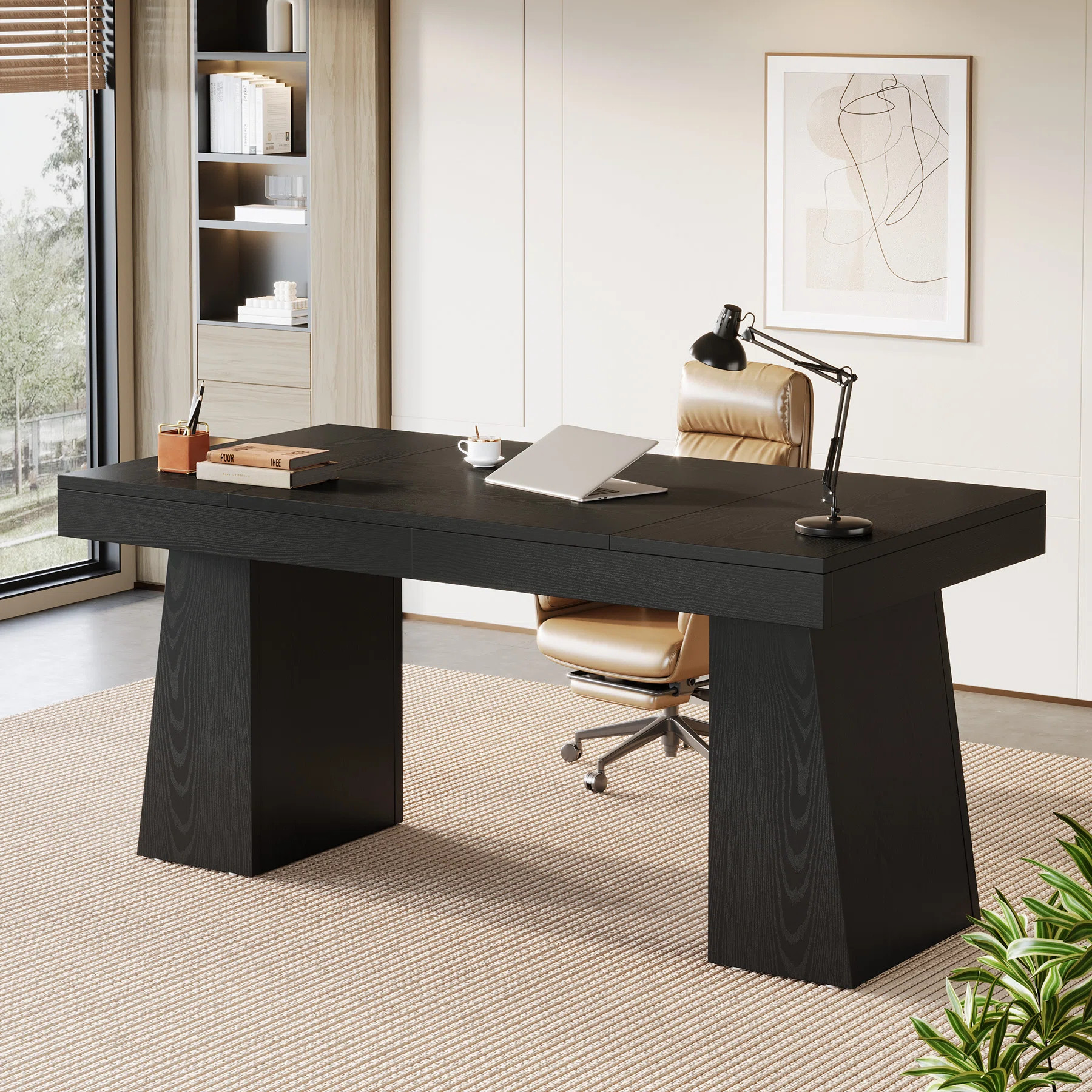 55" Modern Executive Desk, Wooden Office Computer Desk Conference Table with Double Pedestal for ... | Wayfair North America