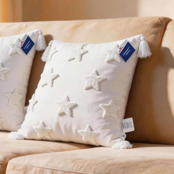 Way To Celebrate White Star Decorative Pillow With Tassels, 18" x 18" | Walmart (US)