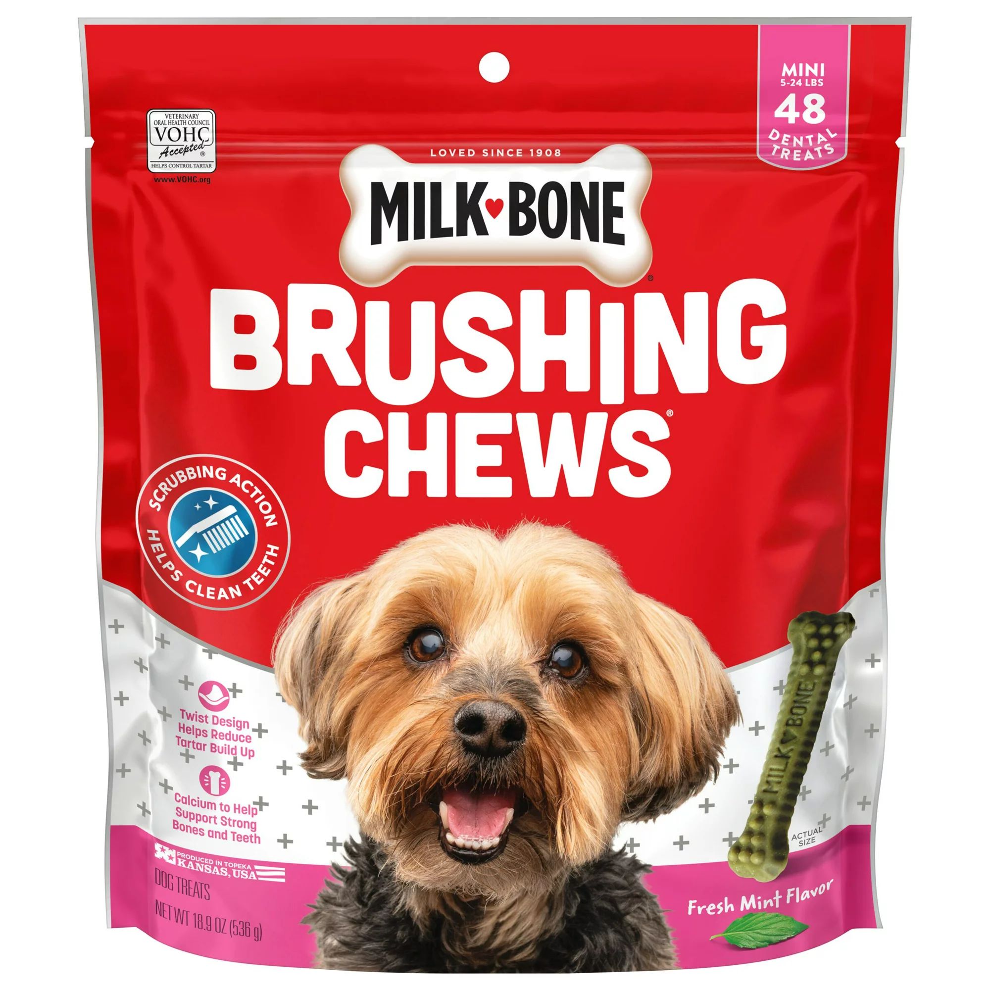 Milk-Bone Brushing Chews Daily Dental Dog Treats, Fresh Breath, Mini, 18.9 oz. Bag, 48 Bones per ... | Walmart (US)
