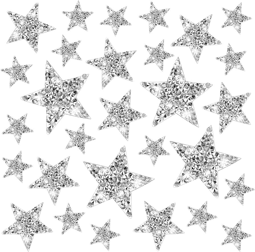 36 Pieces Star Rhinestone Patches Applique Silver Bling Iron on Patches Clothing Iron on Rhinesto... | Amazon (US)