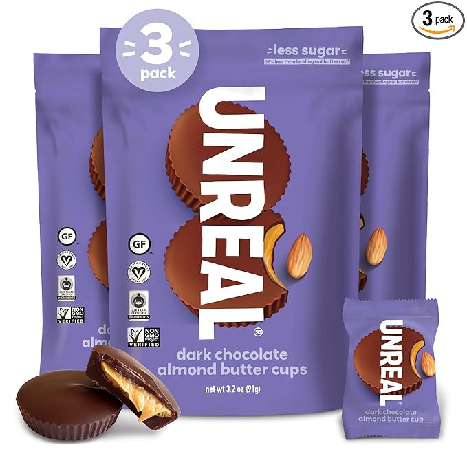 UNREAL Dark Chocolate Almond Butter Cups | 5g Sugar | Certified Vegan, Gluten Free, Fair Trade, N... | Amazon (US)