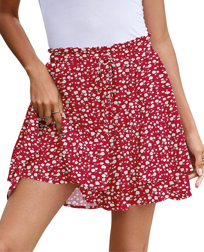 SimpleFun Womens Skorts Floral Ruffled Chiffon Flowy Shorts Summer Flared Mini Skirts | Amazon (US)