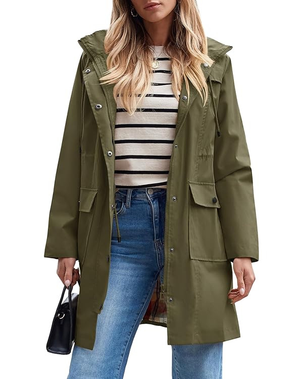 SaphiRose Women's Waterproof Rain Jacket Long Raincoat Hooded Windbreaker Trench Coat | Amazon (US)