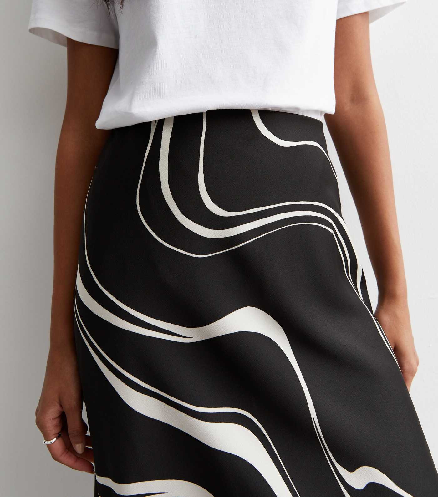 Black Swirl Satin Bias Cut Midaxi Skirt | New Look | New Look (UK)