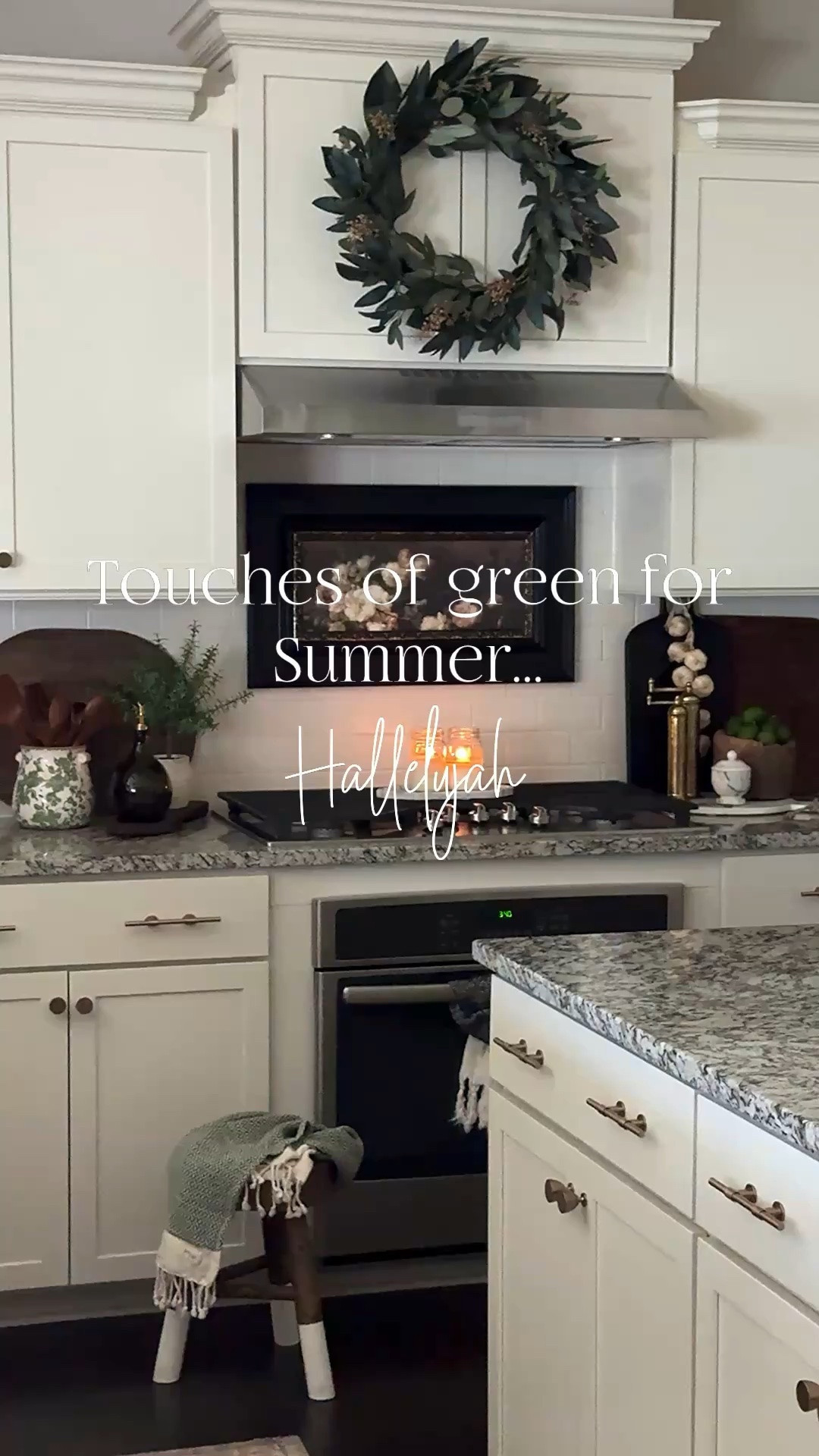 Summer Kitchen!!
I’ve added touches of green for this summer. Very impressed with the beautiful green floral crock. Mine is 6”.

Utensil holder, floral crock, wood utensils, vintage cutting boards, olive oil dispenser, gold spouts, round marble board, garlic garland, green limes, marble salt holder, vintage wood bowl, Turkish green towels, brass salt & pepper mills, green wreath, moody green hydrangeas, dipped leg stool, woven vase, black serving board

#LTKHome #LTKSeasonal #LTKstorytime