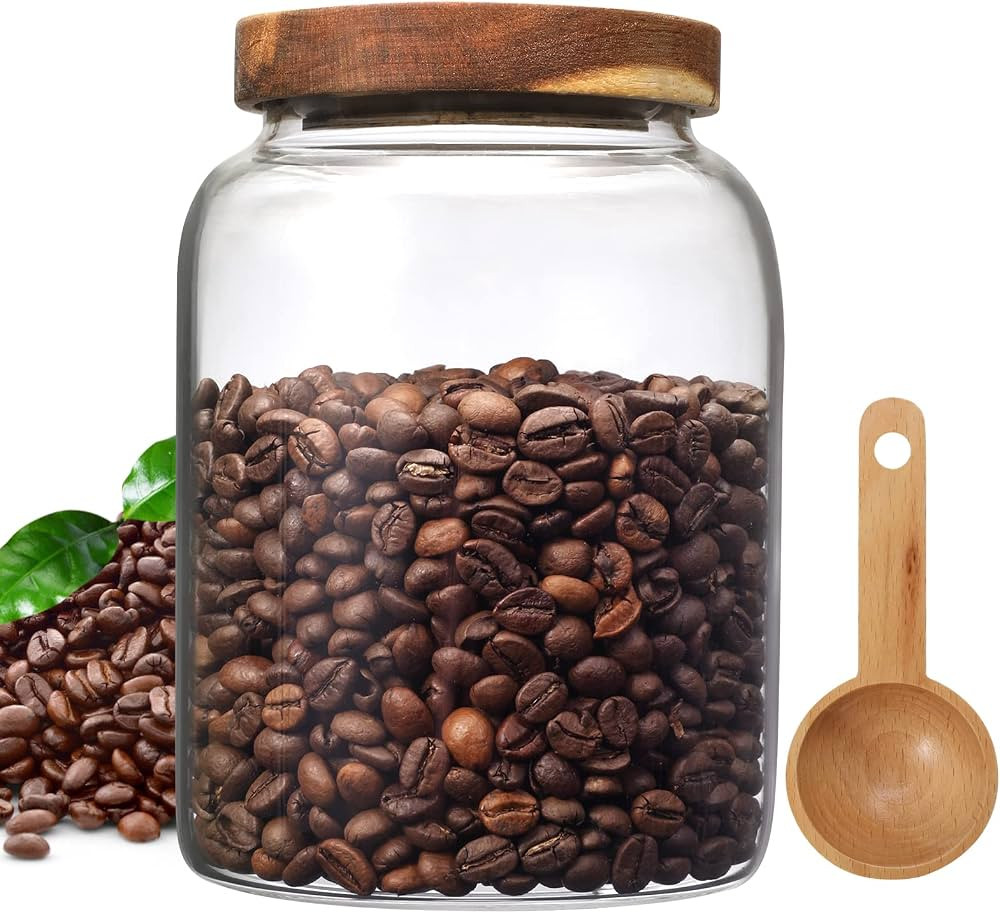 Glass Coffee Storage Jar with Lids Spoon Thicken Glass Coffee Canister 40 Oz (1200 mL) Borosilica... | Amazon (US)