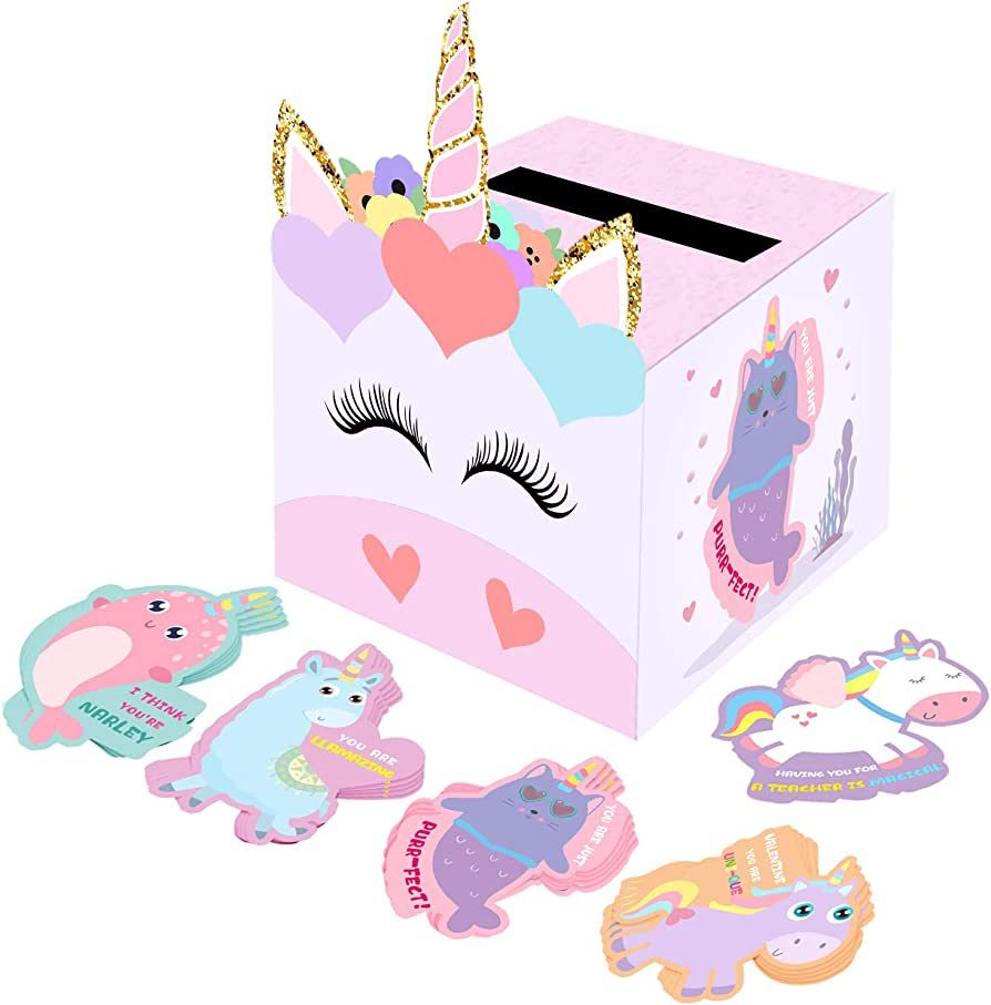 Valentine Boxes for Kids - Unicorn Valentines Day Cards for School Classroom Boys Girls Gifts Exc... | Amazon (US)