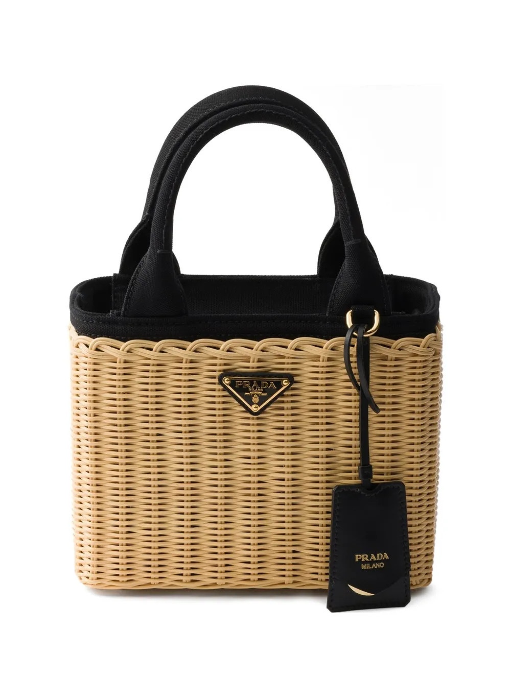 Prada small wicker and canvas tote bag - Neutrals | Farfetch Global