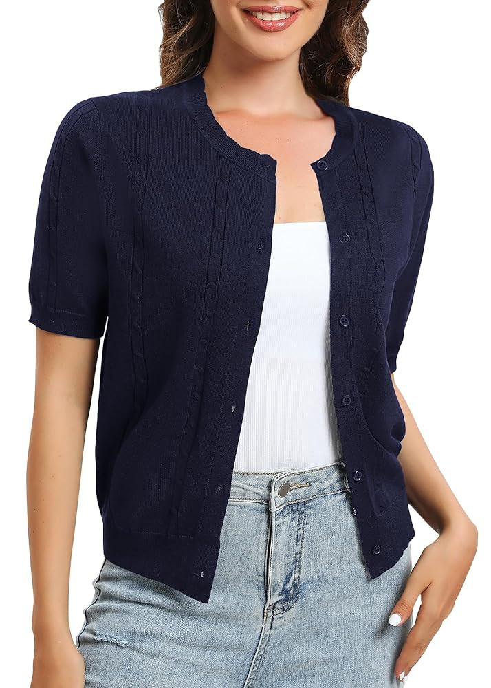 Urban CoCo Women's Short Sleeve Round Neck Cropped Cardigan Sweater Lightweight Shrug Sweaters fo... | Amazon (US)