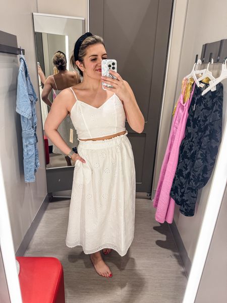 Target try on! @targetstyle 30% off sale spring dresses and Spring skirt sets. 
White eyelet top and matching skirt. Both fit true to size! 

#targetstyle #target 

#LTKfindsunder100 #LTKsalealert #LTKfindsunder50