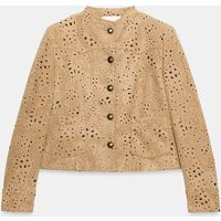 Zara - Faux Suede Perforated Blazer - Mid-Camel - L - Woman | Zara US