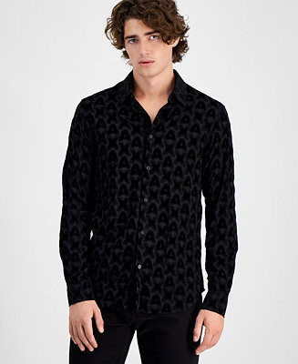 Men's Flocking Woven Logo Shirt | Macy's