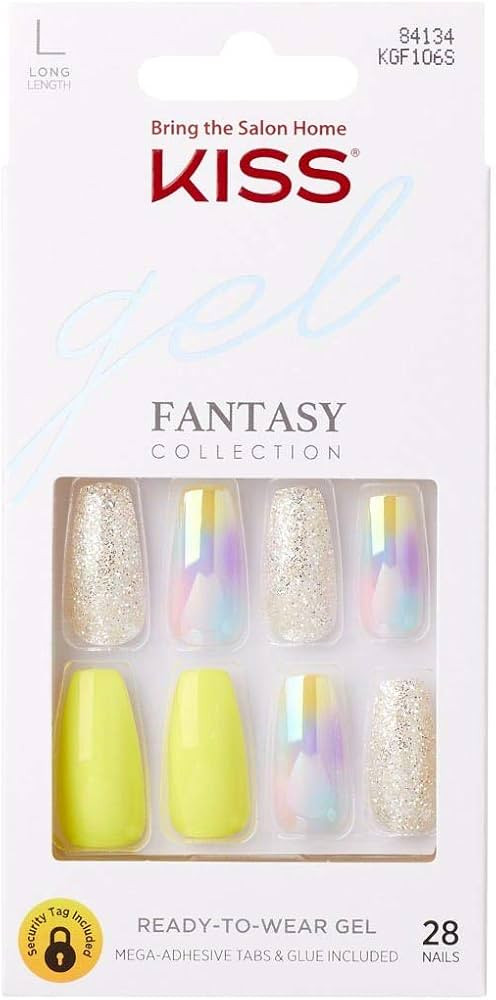 KISS Gel Fantasy Ready-to-Wear Press-On/Glue-On Gel Nails, Style “In Your Eyes”, Long Length ... | Amazon (US)
