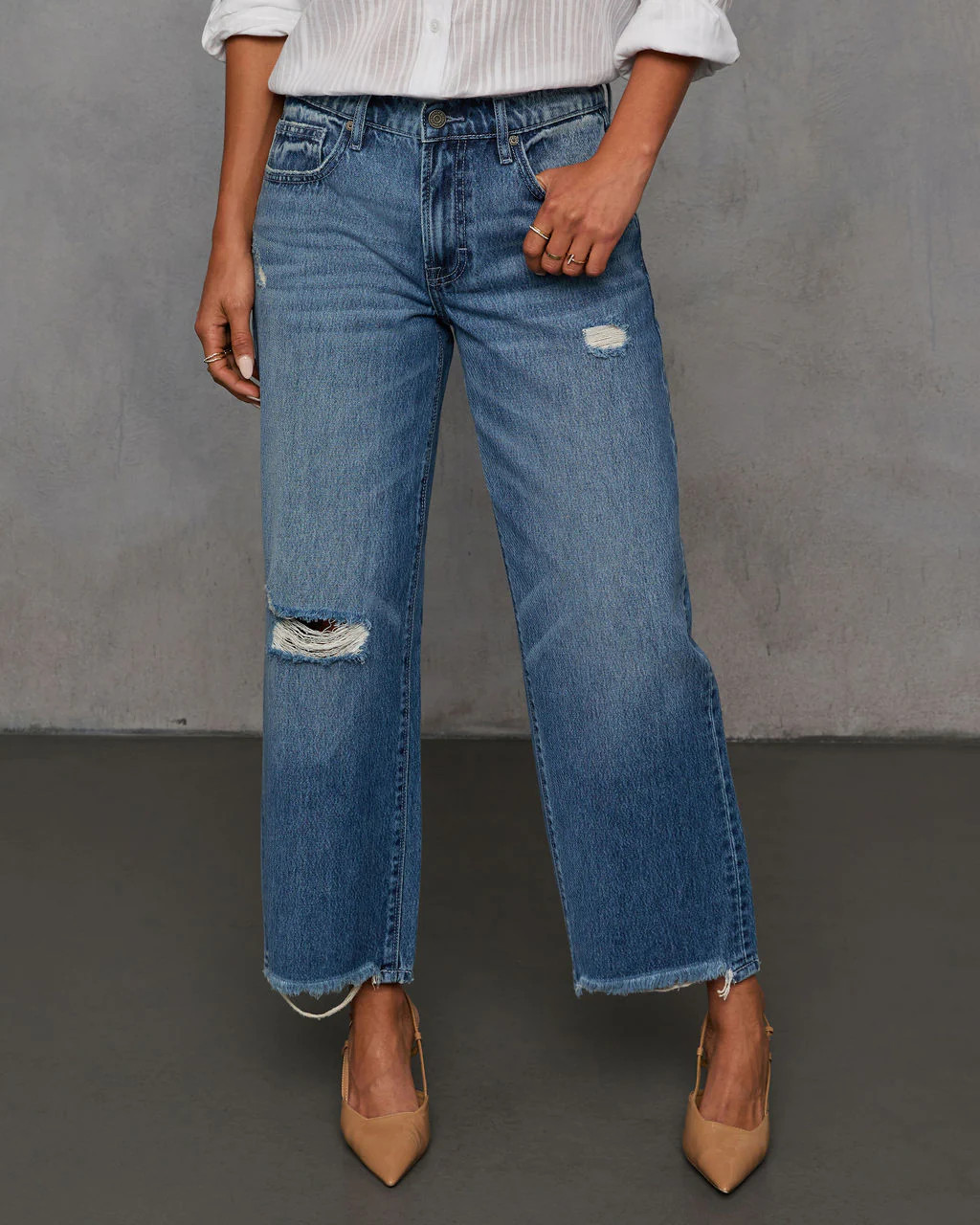Olsen Distressed Barrel Jeans | VICI