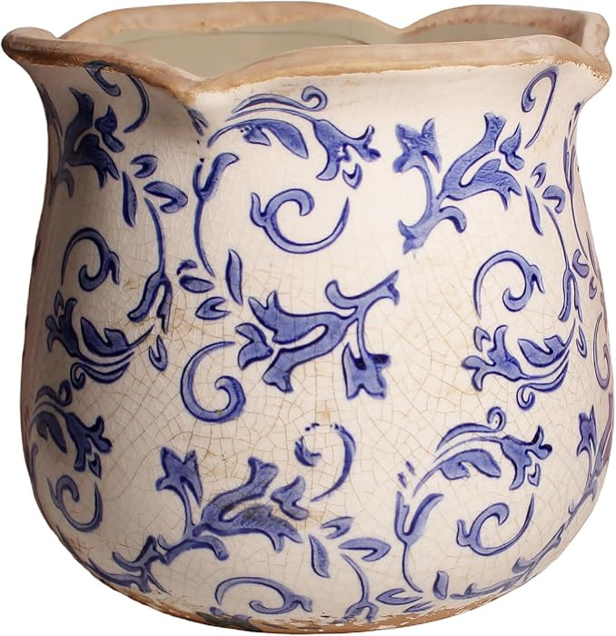 Retro Distressed Ceramic Flower Pots, Antique Crackle Glaze Planters with Drainage for Indoor Pla... | Amazon (US)