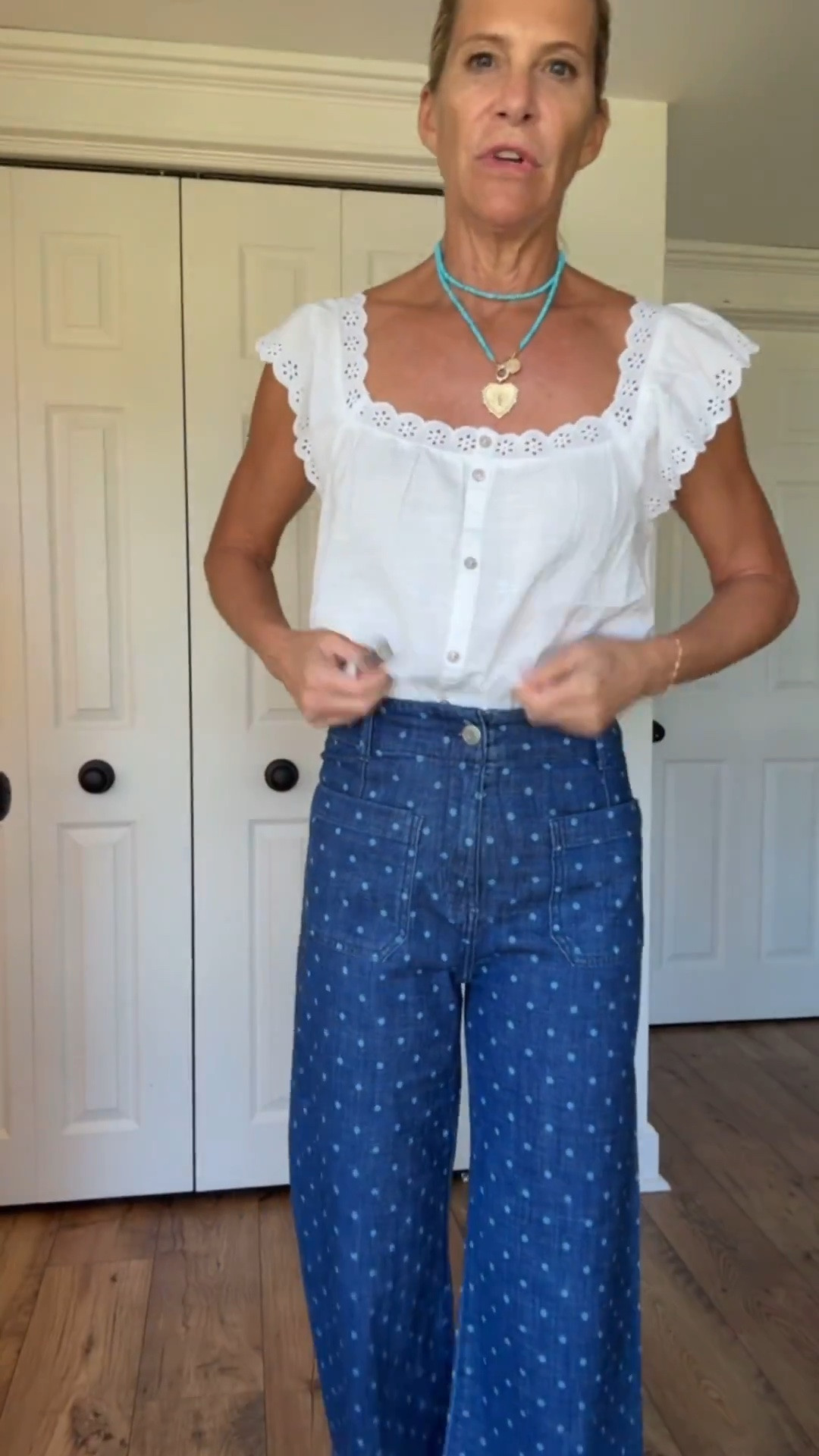 How cute is this blouse and polka dot jean combo? It’s the kind of effortless outfit you can throw on for brunch, running errands, or a casual day out. And the best part? The entire look is under $65! These are the affordable finds you’ll wear on repeat.

👩‍💻 LTK PRO TIPS
❤️ Heart = Support my posts ;-)
🔖 Save = Get sale & restock alerts for the things you love!
📋 Lists = Keep favorites organized (List ideas: Affordable Finds, Everyday Outfits, Casual Style, Weekend Looks!)
📲 Share = Send lists and products to a friend (or your daughters like me).
💬 Comment = Ask me anything, and I’ll answer. ;-)