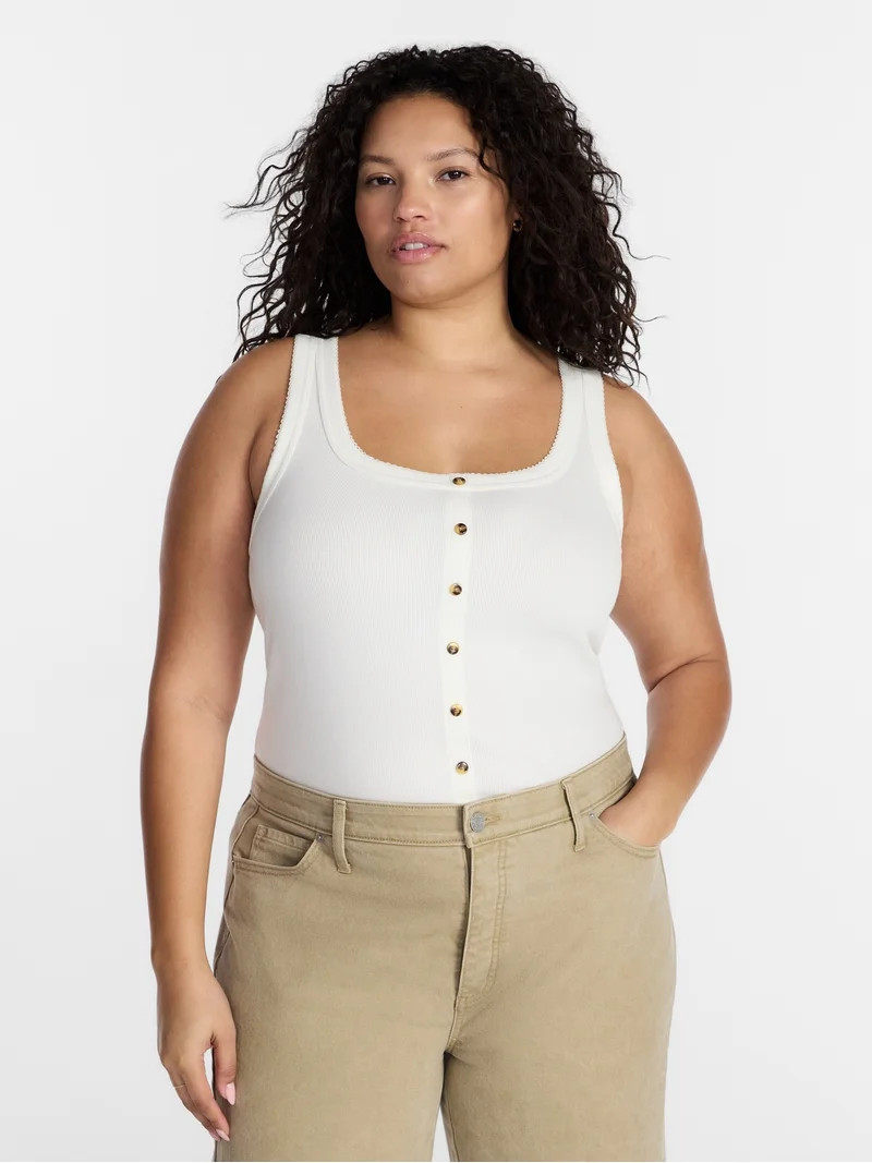 Terra & Sky Women\u2019s Plus Faux Button Front Tank, Sizes 0X-4X | Walmart (US)