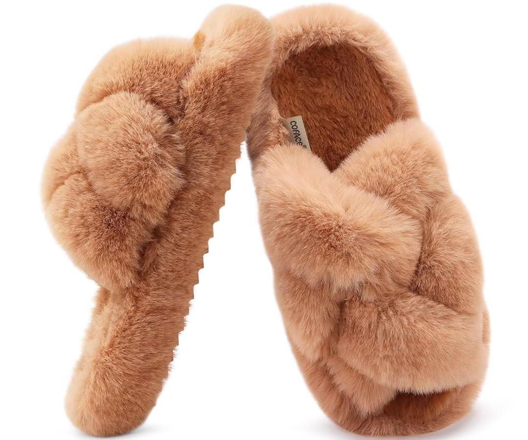COFACE Women's Fluff Slippers House Open Toe Faux Fur Ladies Fashion Platform Fuzzy Slide Shoes w... | Amazon (US)