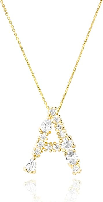 LAVLA Cubic Zirconia Initial Necklace for Women | Dainty Initial Necklace | 18k Gold Plated Color... | Amazon (US)
