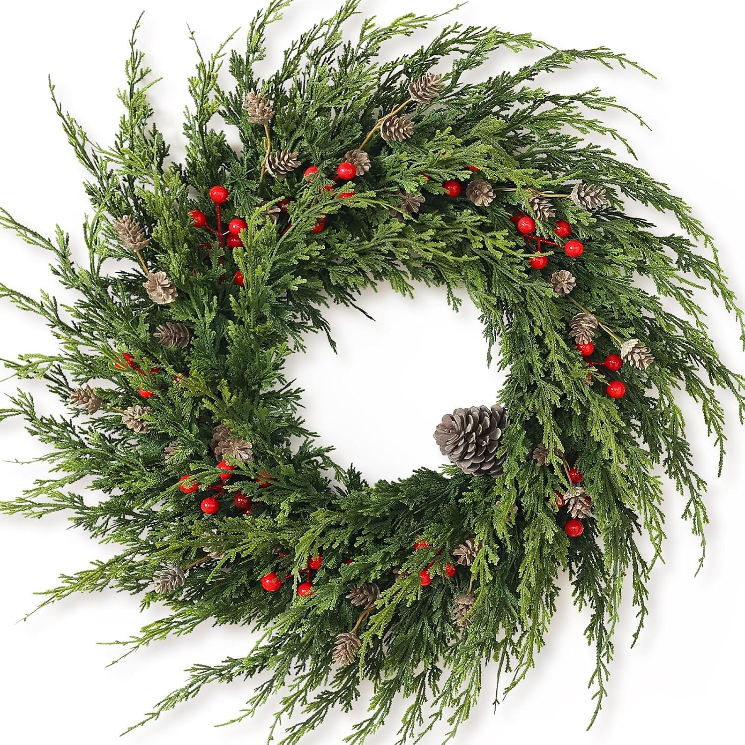 24" Artificial Christmas Cedar Wreath with Berry for Front Door Decoration | Amazon (US)