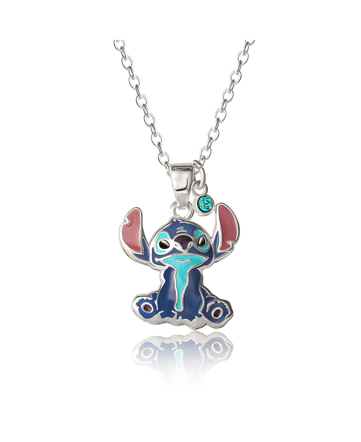 Disney Stitch Silver Plated Enamel & Blue Crystal Sitting Stitch Pendant - Silver tone, blue | Macy's
