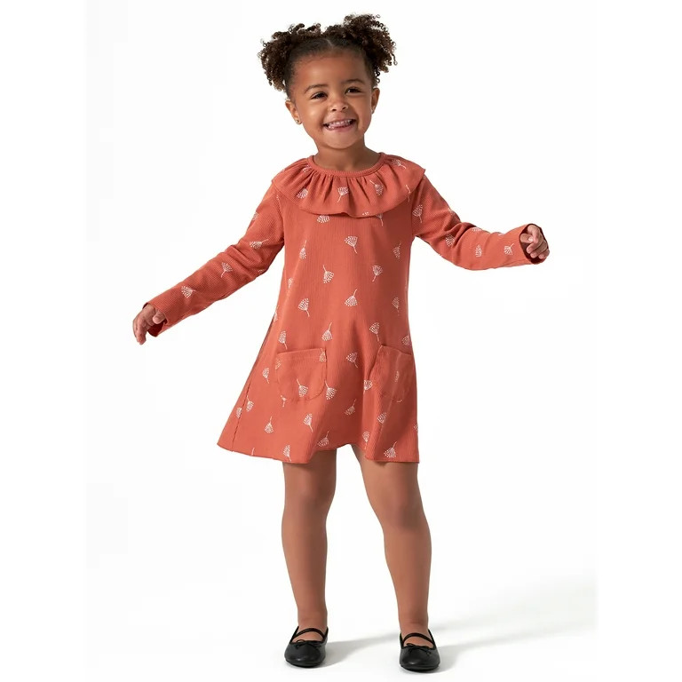 Modern Moments by Gerber Baby & Toddler Girl Ribbed Ruffle Collar Dress with Pockets (12M - 5T) | Walmart (US)