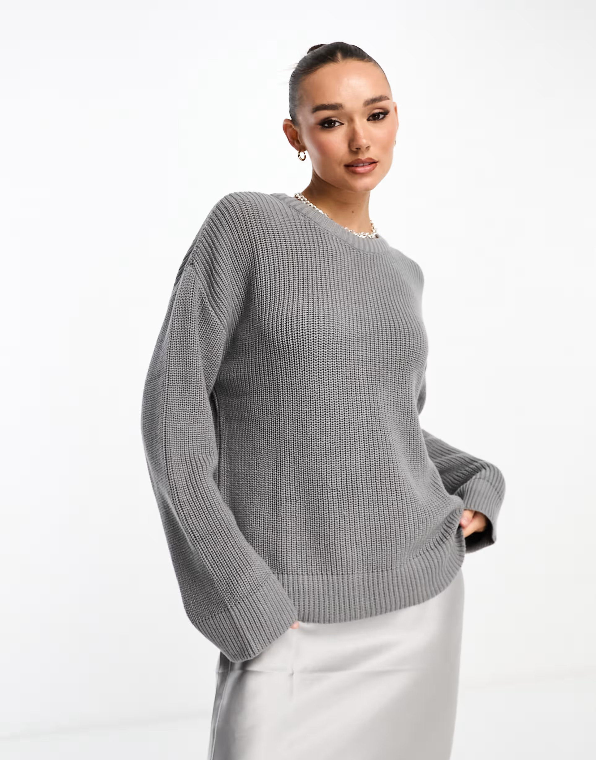 NA-KD round neck knitted jumper in grey | ASOS (Global)