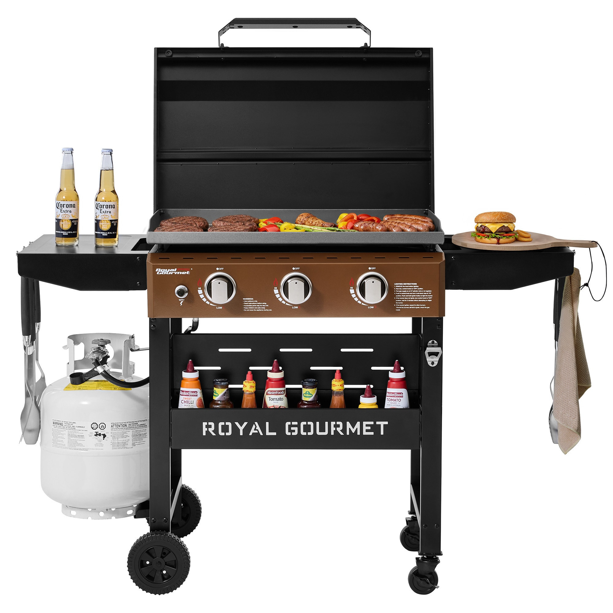 Royal Gourmet Gas Griddle with Hood 3 -Burner Liquid propane Flat Top Grill Stainless Steel one_size in Bronze | GB3000PY | Lowe's