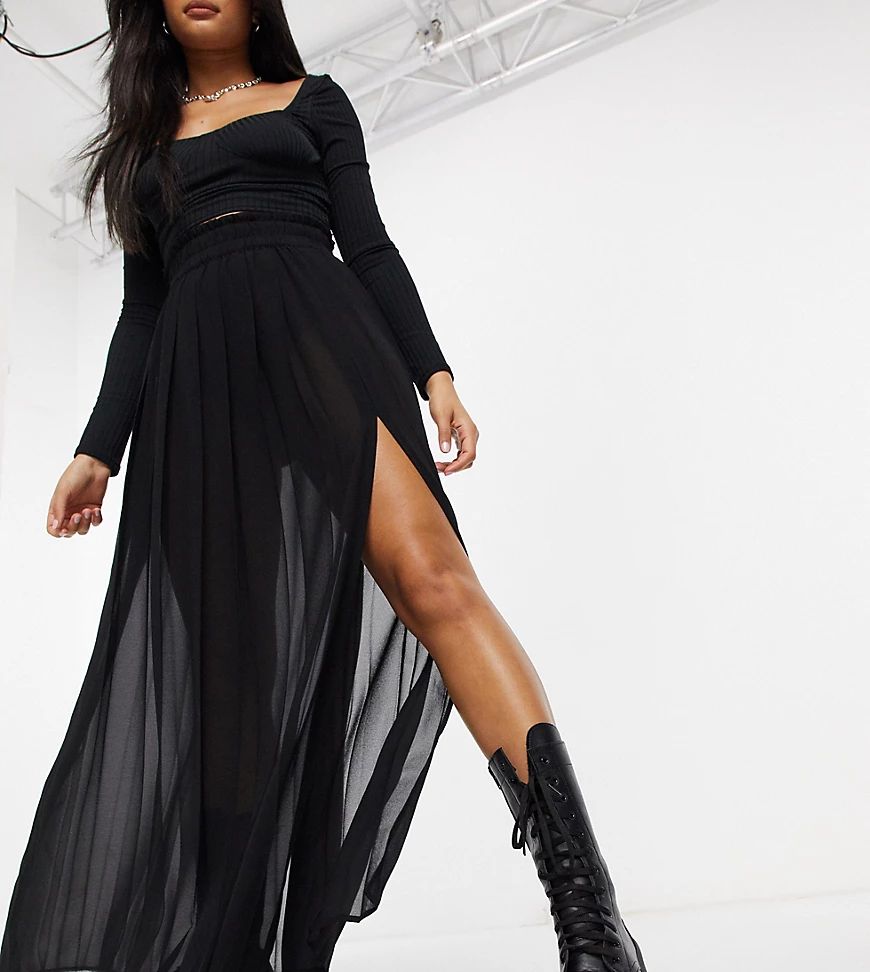 COLLUSION sheer pleated maxi skirt with slit in black | ASOS (Global)