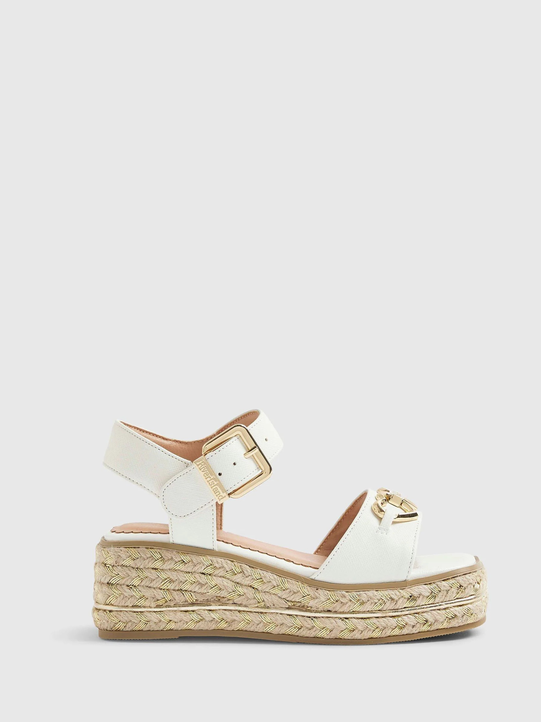 River Island River Island White Heart Snaffle Buckle Wedge Sandal | Next US