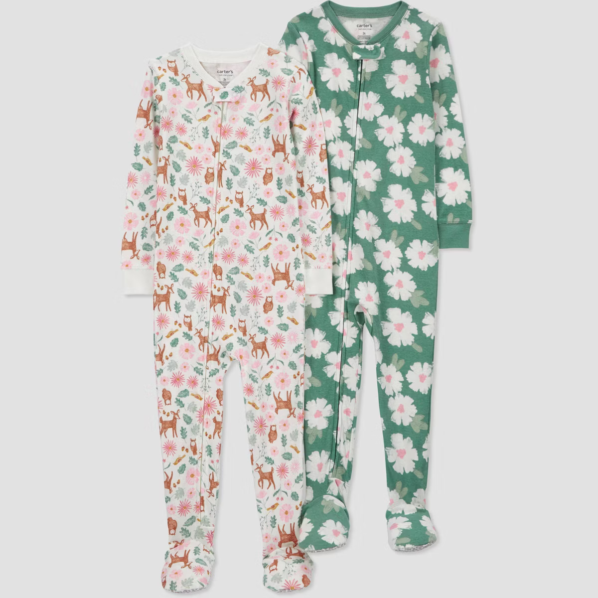 Carter's Just One You®️ Toddler Girls' Floral and Animals Footed Pajamas - White/Green/Pink 18... | Target