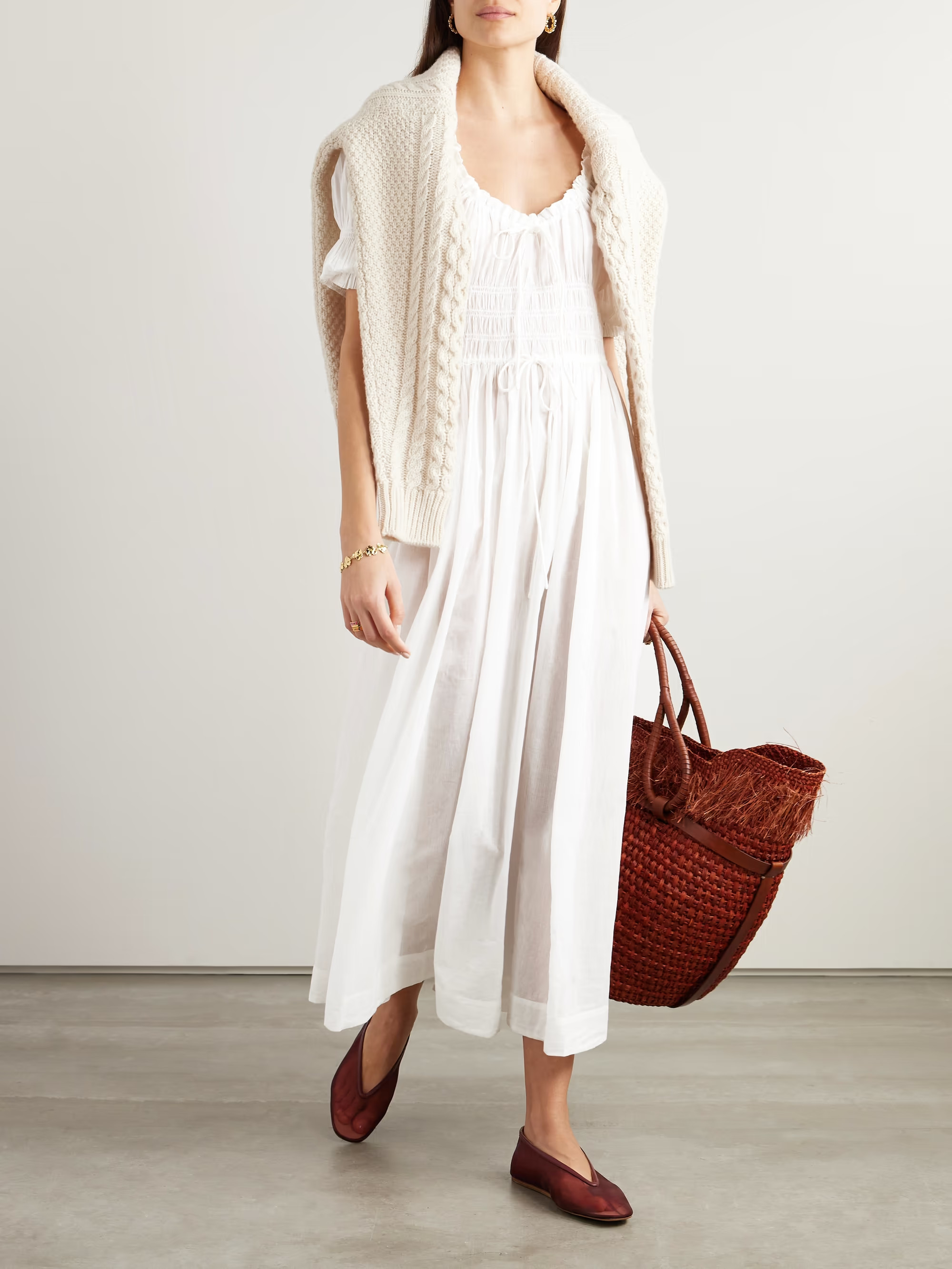 + NET SUSTAIN Ischia shirred organic cotton-voile midi dress | NET-A-PORTER (UK & EU)