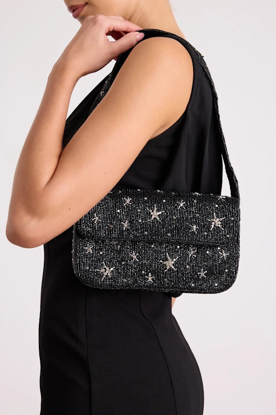 Virella Black Beaded Rhinestone Star Mini Shoulder Bag | Lulus