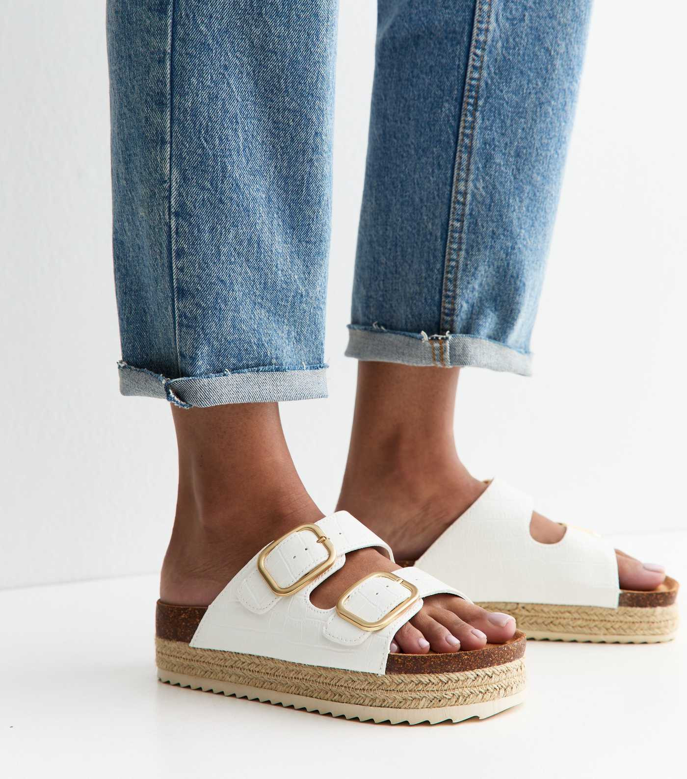 White Faux Leather Double Buckled Strap Mule Sandals | New Look | New Look (UK)