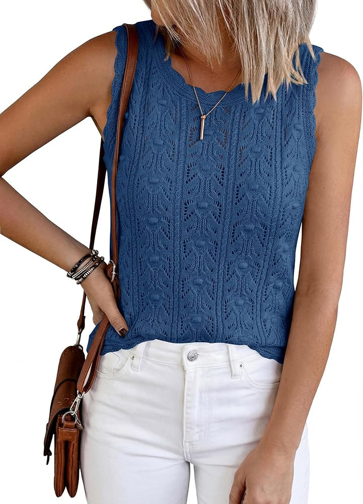 BTFBM Crochet Tank Tops for Women Hollow Out Sleeveless Loose Sweater Vest Top Summer Spring 2026... | Amazon (US)