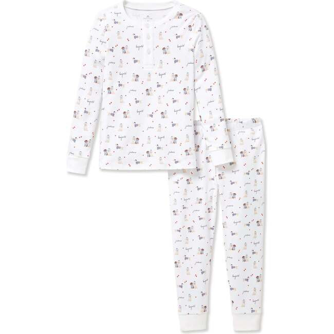 Petite Plume | Children's Snug Fit Pajama Set in Le Woof (White, Size 12-18M) | Maisonette | Maisonette