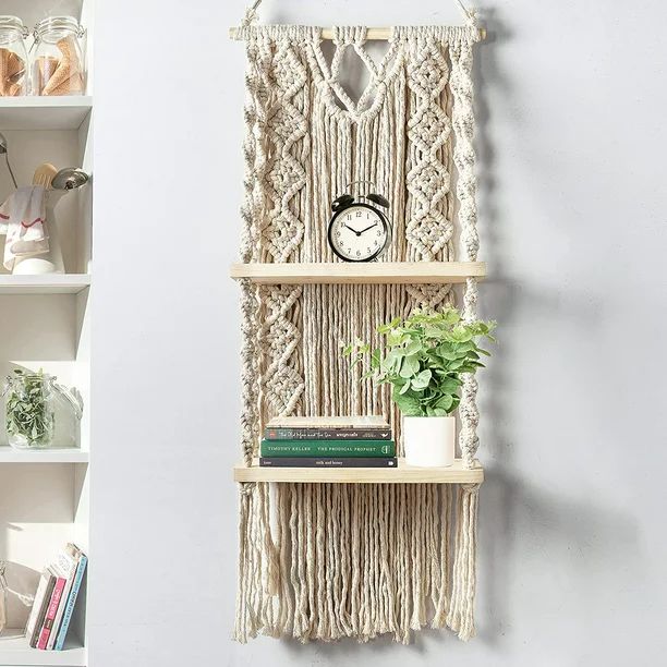 FineArt Macrame Wall Hanging Shelf, Cotton Rope Bohemian Woven Home Decor Handmade Boho Shelf wit... | Walmart (US)