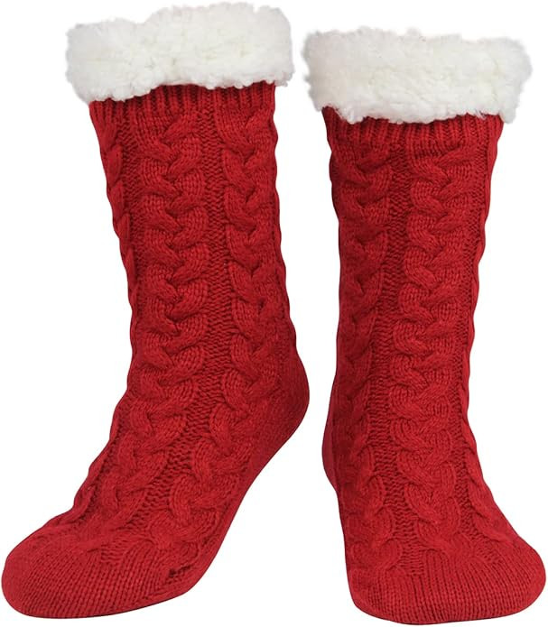 Slipper Socks for Women with Gripper - Winter Non Slip Thick Fuzzy Socks - Warm Cozy Christmas Gi... | Amazon (US)