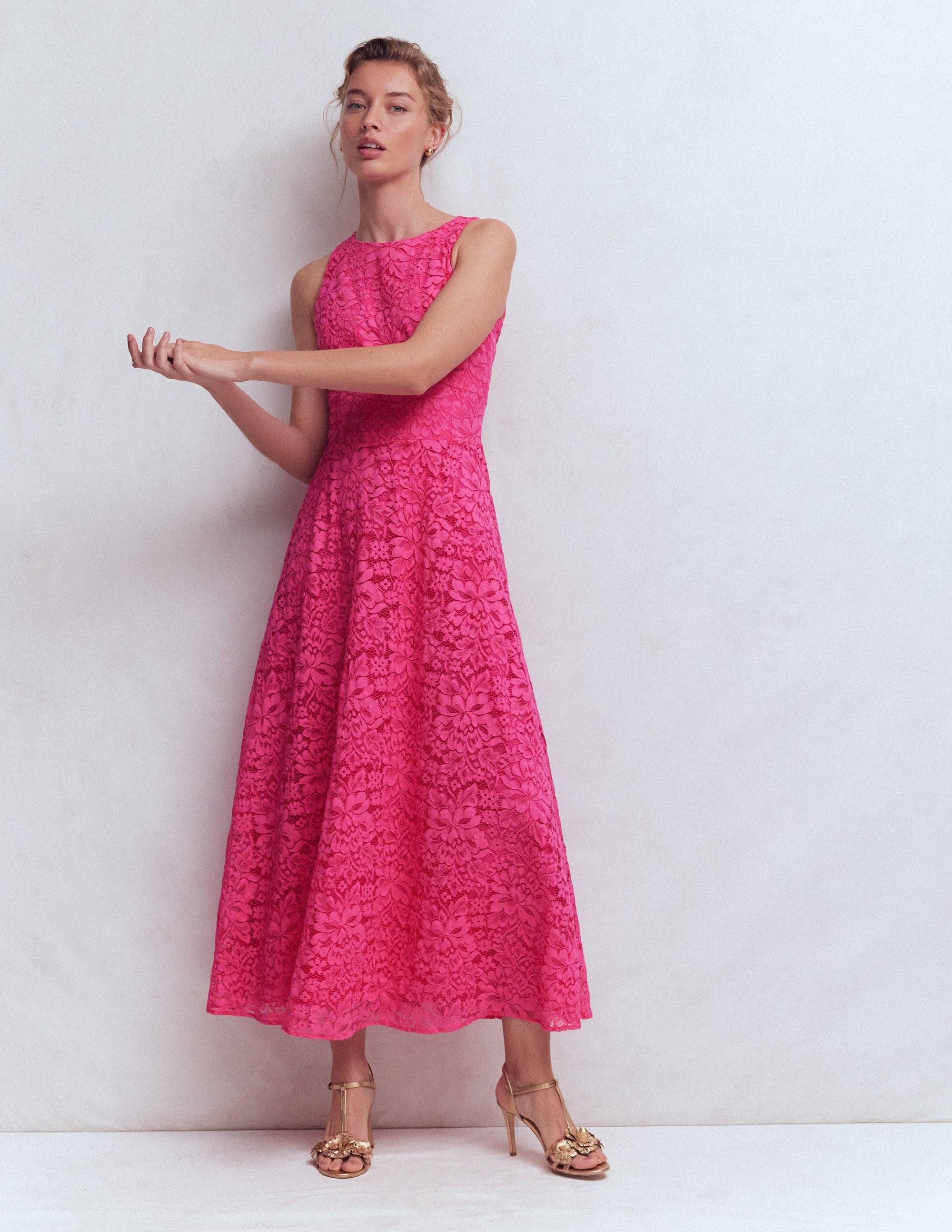 Silvia Maxikleid mit Korsettstäbchen am Oberteil-Kräftiges Rosa Spitze | Boden DE