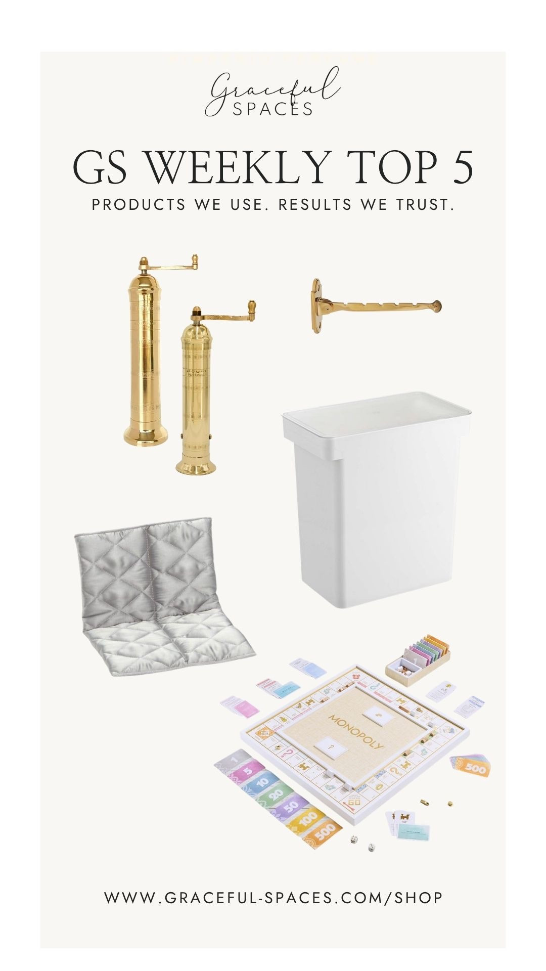 Obsessed with this week's Top 5!  Favorites like Christina's Yamazaki dog food containers and Innies purse shapers are accompanied by this gorgeous Mark & Graham Monopoly Set and two of our latest Amazon finds - this elegant salt and pepper mill set and this closet valet hook.

#LTKHome