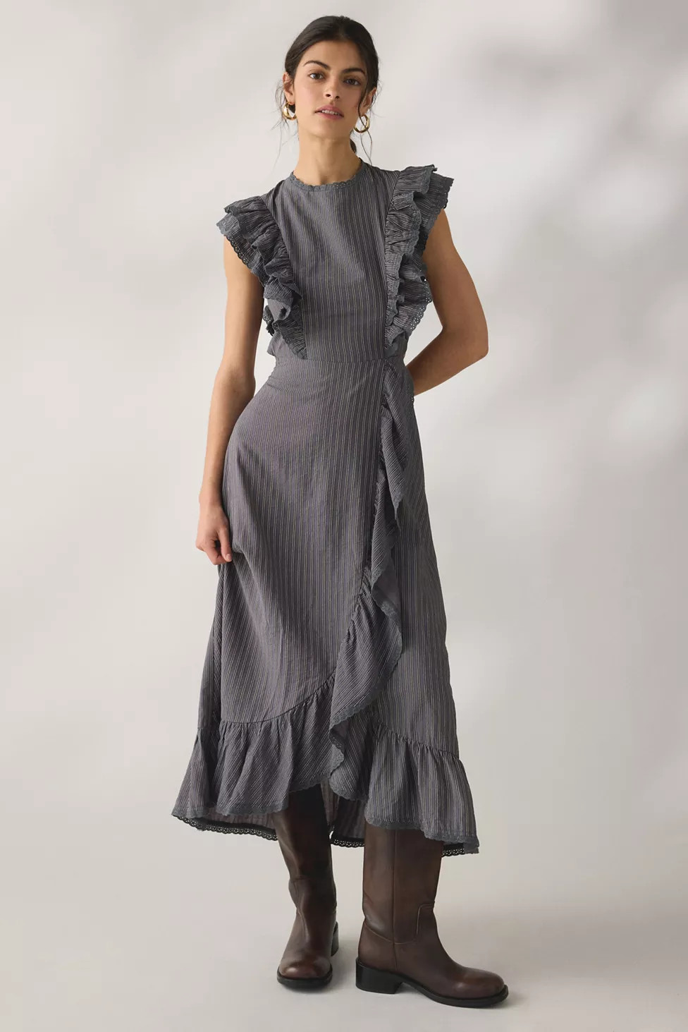 Daisy Street Salem Open Tie-Back Asymmetric Ruffle Maxi Dress | Urban Outfitters (US and RoW)