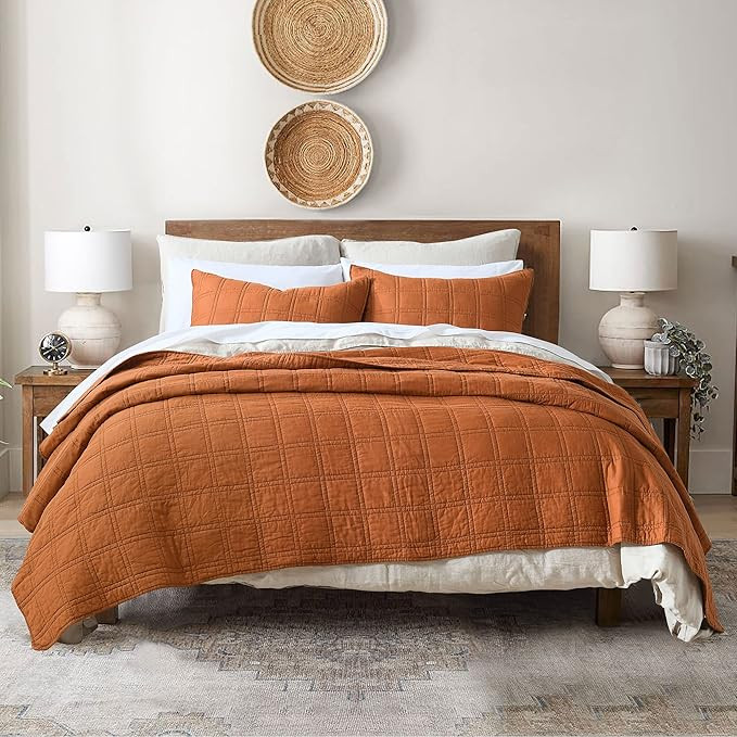 100% Cotton Quilt Twin Size Burnt Orange Bedspread, Pre-Washed 2-Piece Cozy Lightweight Stitching... | Amazon (US)